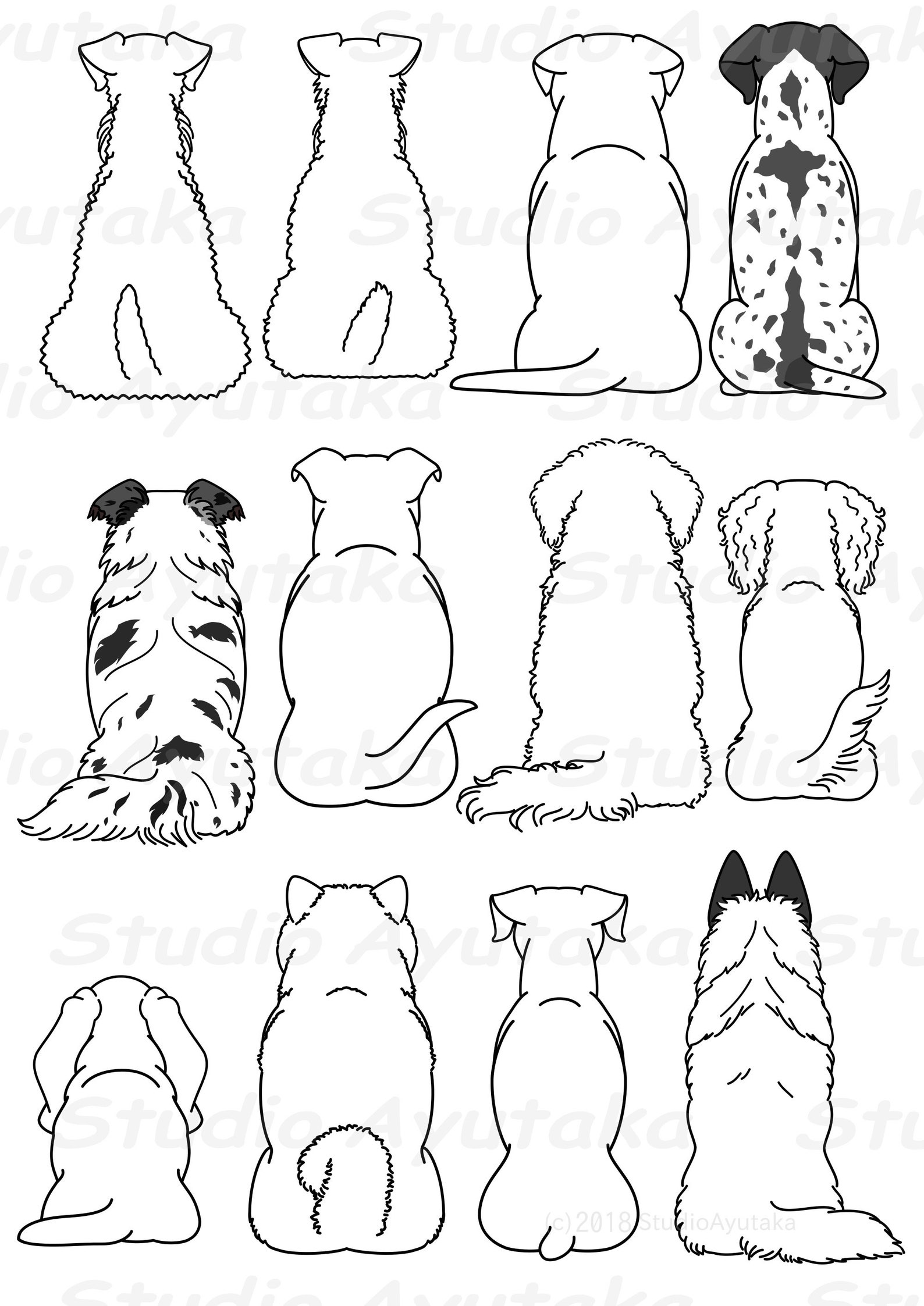 12 dogs back line art bundle5 svg png | Etsy