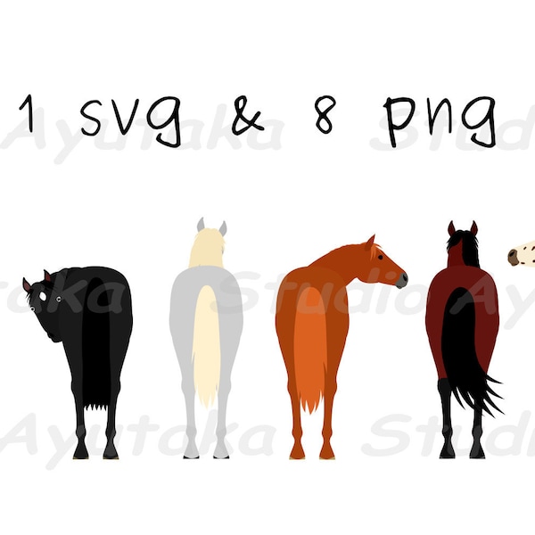 various horses from behind bundle, svg, png