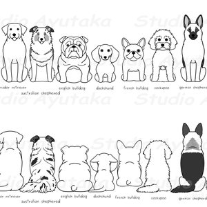 9 dogs sitting front & back lineart bundle, svg, png 画像 3