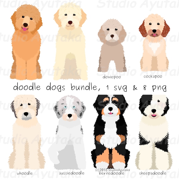 8 doodle breeds dogs bundle, svg, png