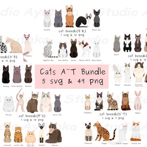 A~T 49 breed cats big bundle,  svg, png, illustration, digital drawing, handmade