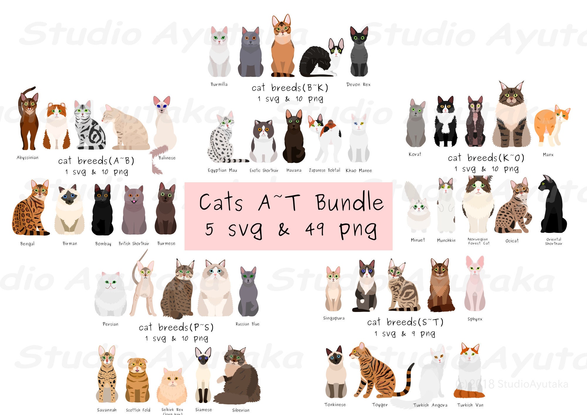 49 breeds of cats chart, svg, jpg, png, 16*20