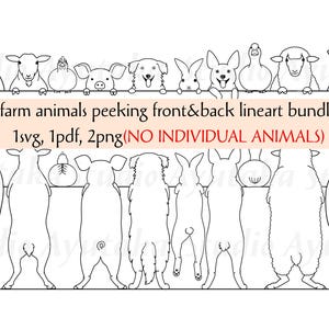 boerderijdieren gluren, voor- en achterkant, lineart, svg, pdf, png (GEEN individuen), illustratie, digitale tekening, handgemaakt