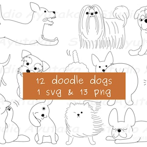 12 hand drawn doodle dogs bundle, svg, png, handmade, illustration, digital drawing
