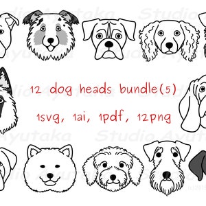 12 dog faces line art bundle(5), svg, ai, pdf, png