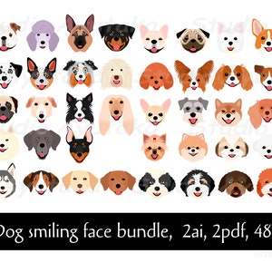 smiling dog face big bundle, 2ai, 2pdf, 48png