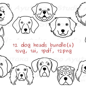 12 dog faces line art bundle(6), svg, ai, pdf, png