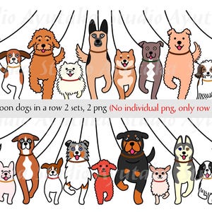 Cartoon Hunde Packwalk, 2-reihige PNG-Dateien, keine einzelnen Hunde, Illustration, digitale Zeichnung, handgefertigt