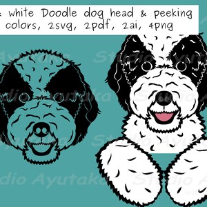 black&white doodle dog peeking and head line art bundle, svg, png, ai, pdf