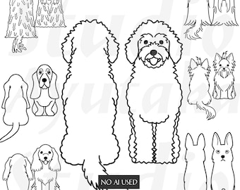 cartoon dogs front and back 106 line art big bundle, svg, png, illustration, digital drawing, handmade