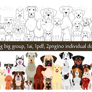 pacote de grupo grande para cães, ai, pdf, png, feito à mão, ilustração, desenho digital
