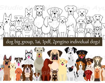Hunde-Großgruppenpaket, ai, pdf, png, handgefertigt, Illustration, digitale Zeichnung