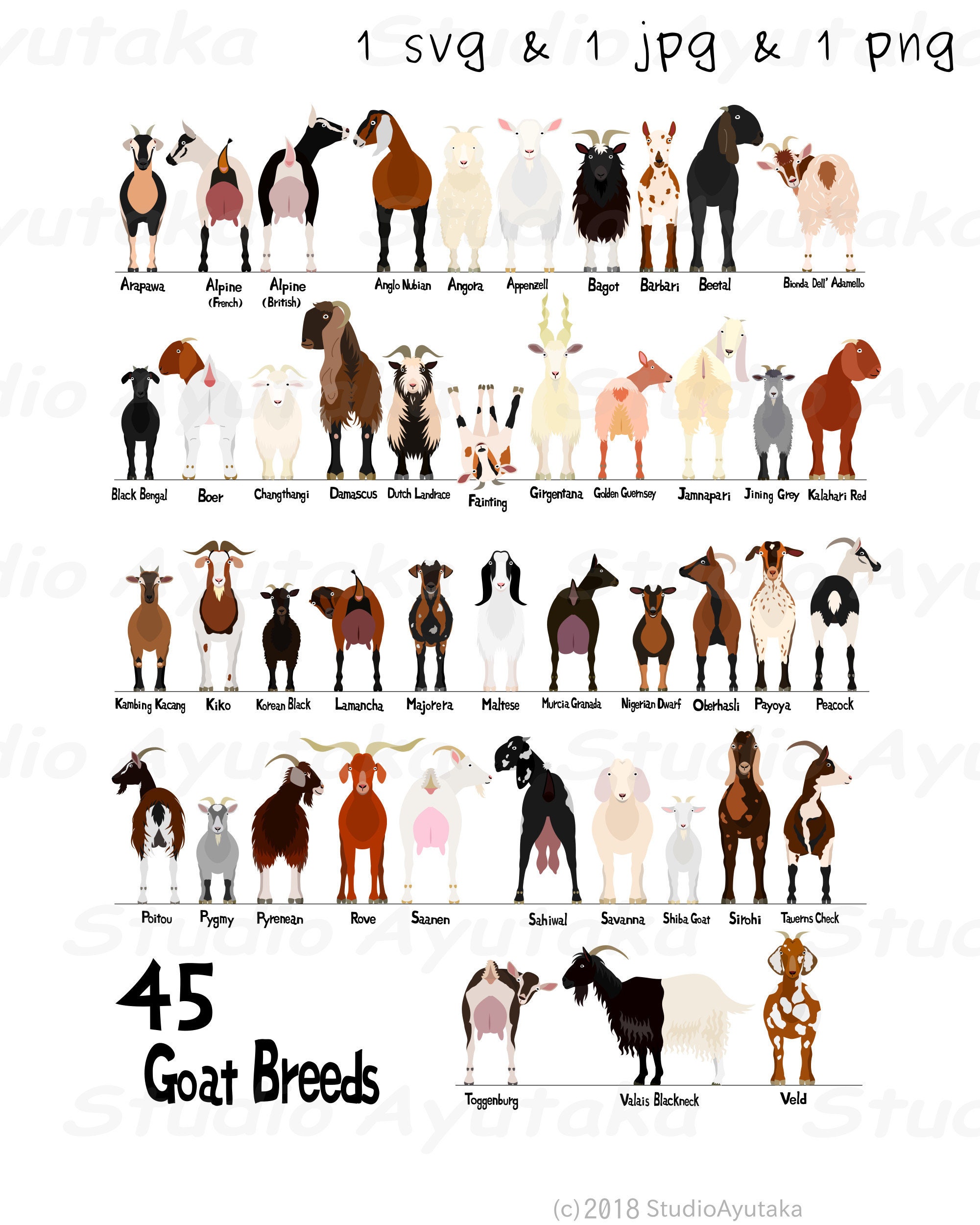 45 Breeds of Goats Chart Svg Jpg Png 1620 Etsy Australia