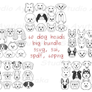 60 dog faces lineart big bundle, svg, ai, pdf, png
