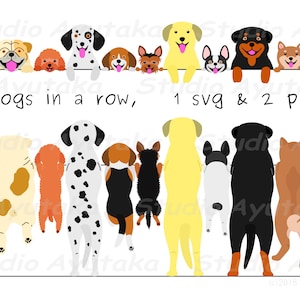 honden staan op een rij, voor- en achterkant, SVG, PNG, illustratie, digitale tekening, handgemaakt