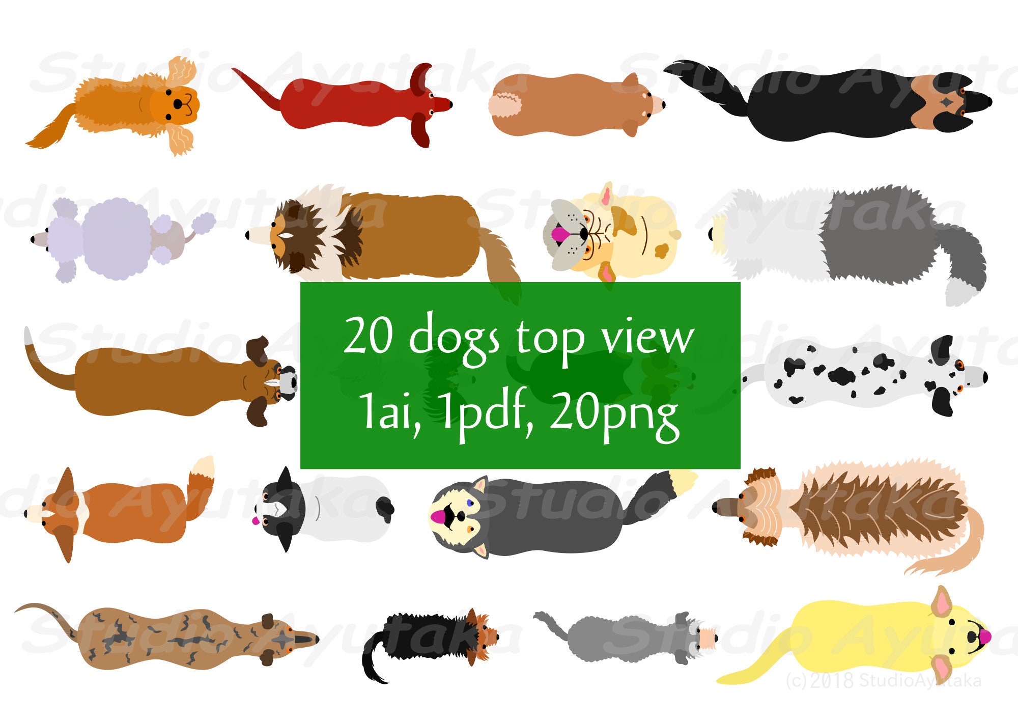 Dogs Top View, 1ai, 1pdf, 20png, Illustration, Digital Drawing ...