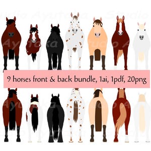 paard van voor- en achterkant ontwerpbundel, ai, pdf, png, illustratie, digitale tekening, handgemaakt
