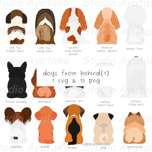 dogs from behind bundle(1), 15 breeds, svg, png, illustration, digital drawing,handmade