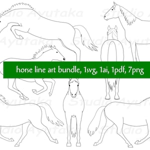 horse line art bundle, svg, png, ai, pdf