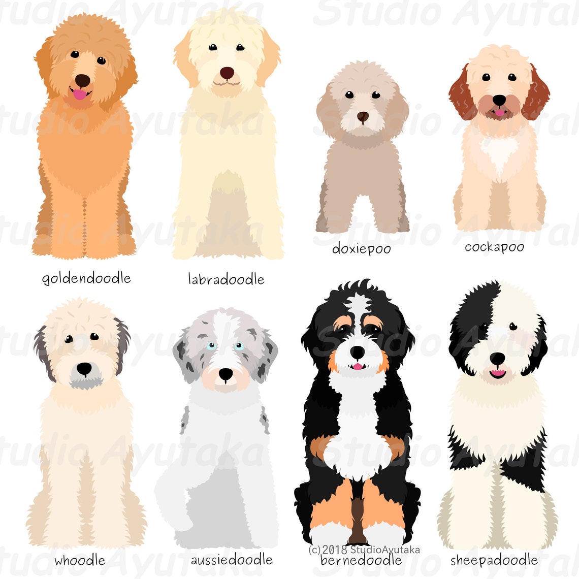 8 doodle breeds dogs bundle svg png Etsy