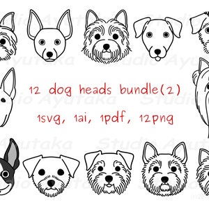 12 dog faces line art bundle(2), svg, ai, pdf, png