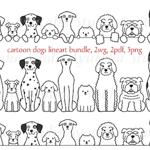 cartoon dogs sitting and peeking bundle,line art, 2svg, 2pdf, 3png, illustration, digital drawing, handmade