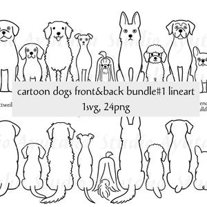 cartoon honden van front&back lineart#1, svg, png, illustratie, digitale tekening, handgemaakt