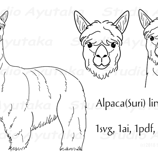 Alpaca(suri) line art design, svg, ai, pdf, png