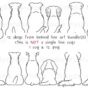 12 chiens back line art bundle(5), svg, png,illustration, dessin numérique, fait à la main