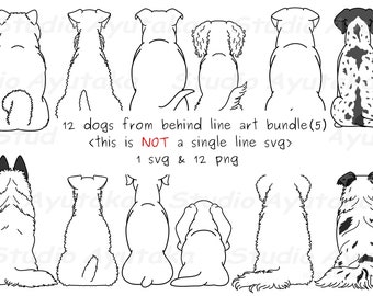12 Hunde Back Line Art Bundle(5), SVG, PNG, Illustration, digitale Zeichnung, handgefertigt