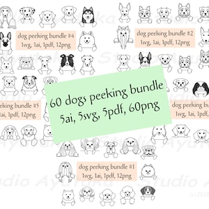60 dogs peeking lineart big bundle, svg, ai, pdf, png
