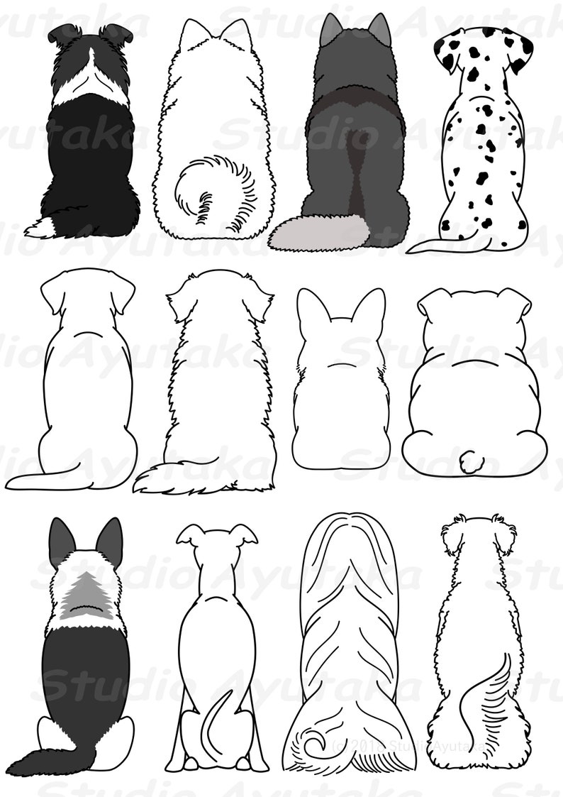 60 dogs from behind lineart big bundle, svg, png 画像 3