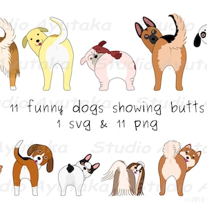 11 funny dogs showing their butts, svg, png, illustration, digital drawing