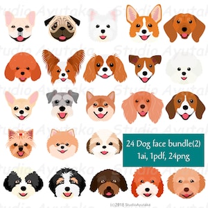 smiling dog faces bundle(2), 1ai, 1pdf, 24png