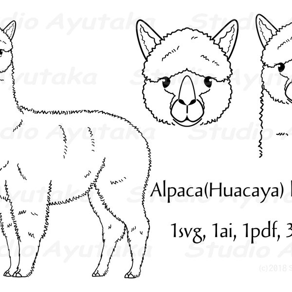 Diseño de arte de línea de alpaca (huacaya), svg, ai, pdf, png
