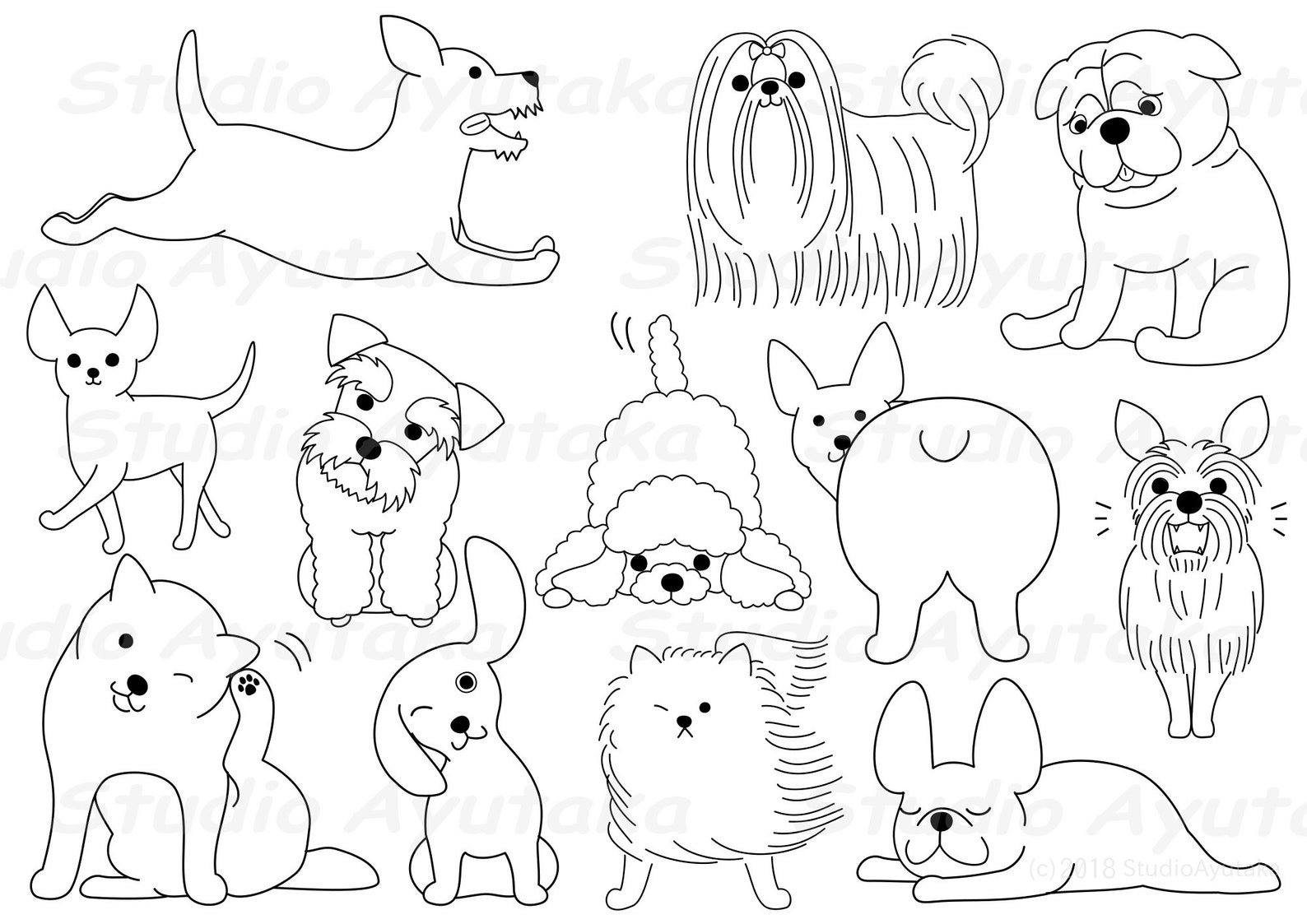 12 Hand Drawn Doodle Dogs Bundle, Svg, Png, Handmade, Illustration ...