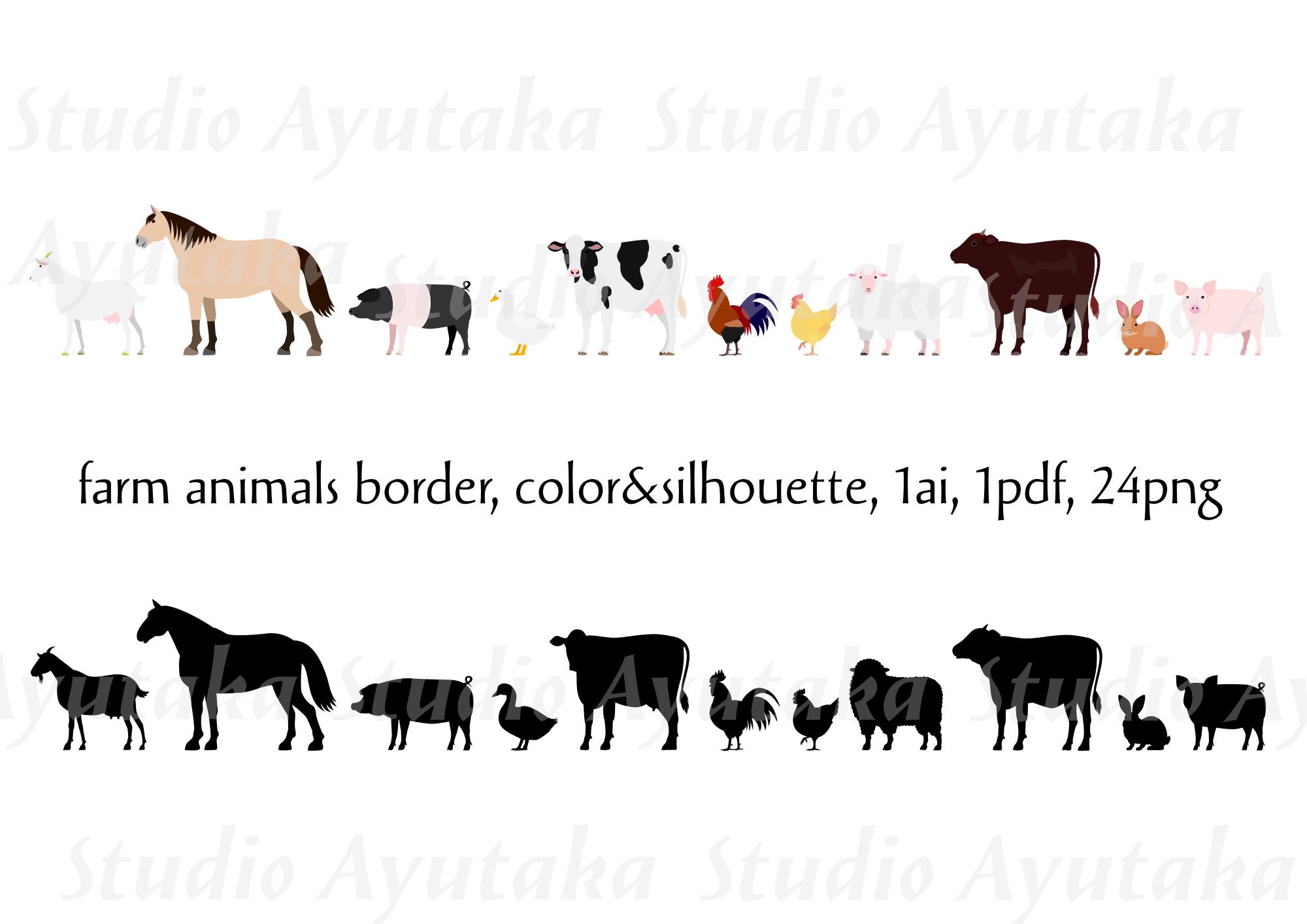 Farm Animals in a Row, Front & Back Bundle, Line Art, Ai, Pdf, Png - Etsy
