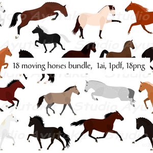 18 moving horses bundle,  png, ai, pdf