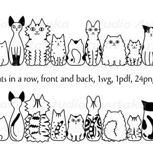 chats doodle drôles d’affilée, paquet recto-verso, dessin au trait, svg, pdf, png, illustration, dessin numérique, fait à la main