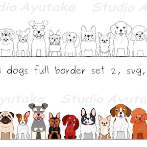 Small dogs full border set 2, line art&color, svg, png,illustration, digital drawing,handmade