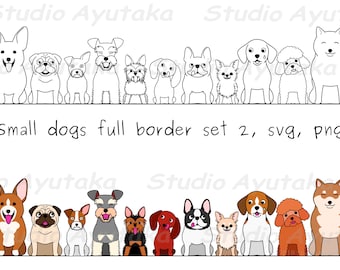 small dogs full border set 2, line art&color, svg, png, illustration, digital drawing