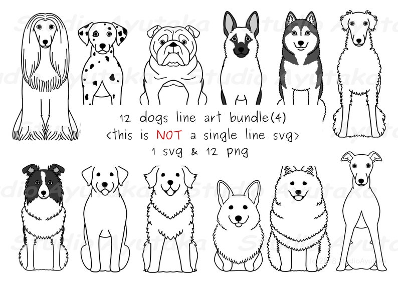 12 Dogs Line Art Bundle4 Svg Png - Etsy