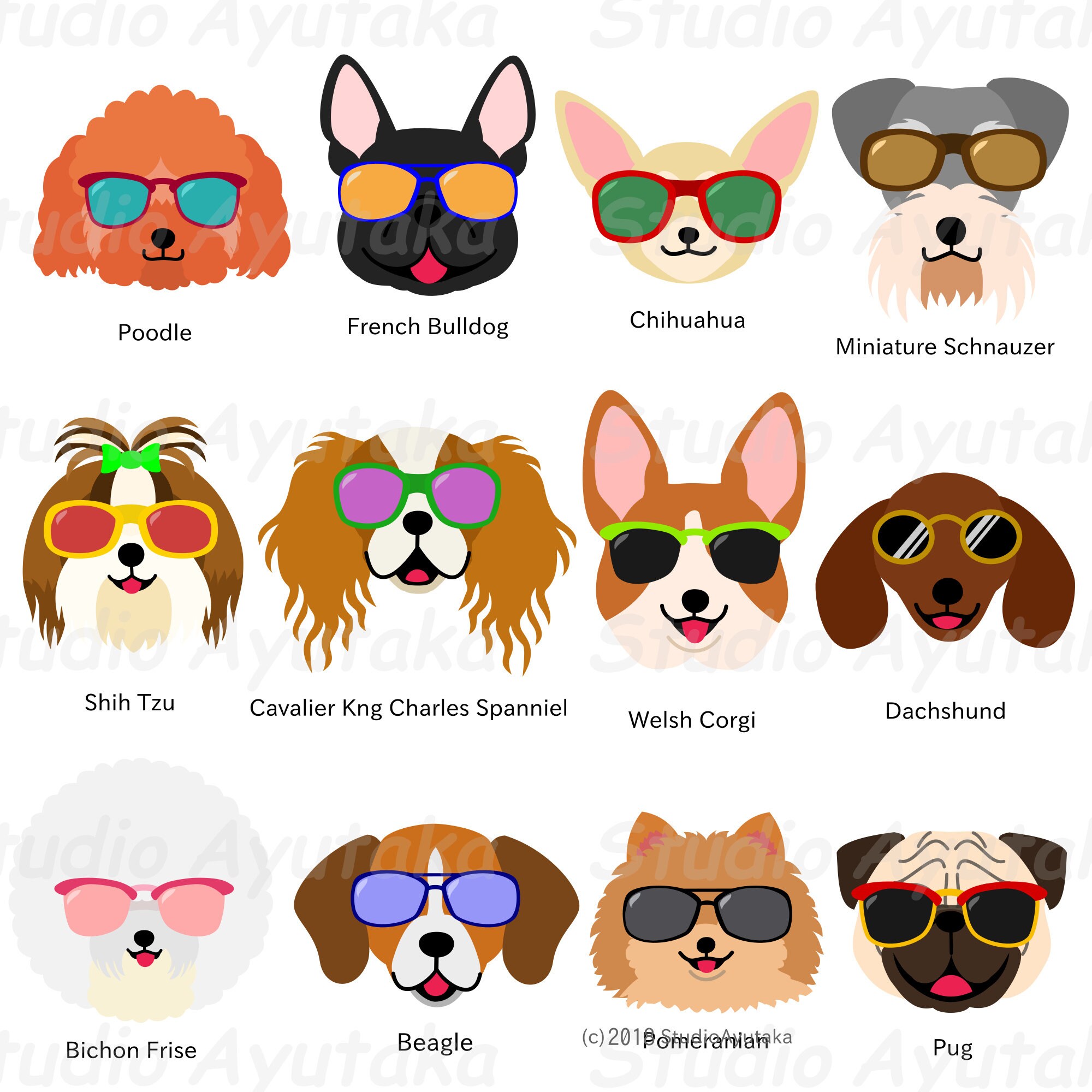 12 Small Dog Faces Wearing Sunglasses, Svg, Png - Etsy