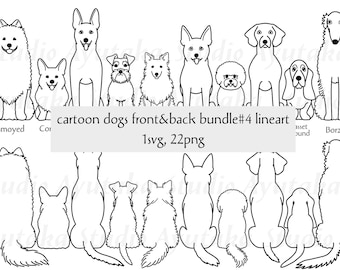 cartoon dogs from front&back bundle#4 line art, svg, png, illustration, digital drawing, handmade