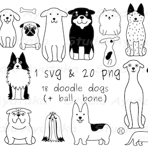 funny doodle dogs bundle, line art, svg, png