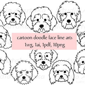 10 doodle dog heads cartoon line arts bundle, svg, pdf, png, ai