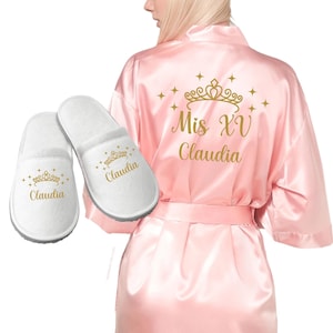 Quinceañera Robe, Mis Quince XV Satin Robe, , Batas de Satin con Personalizado Gratis, Robes, Gifts, Mis Quince Gifts, Sweet Sixteen Robes