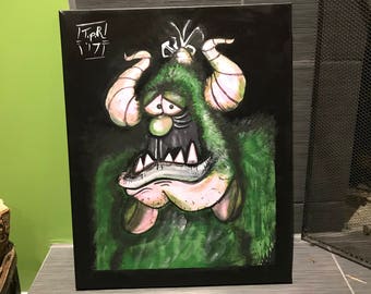 Glow ‘n the Dark Melencholy Monster. Acrylic on canvas