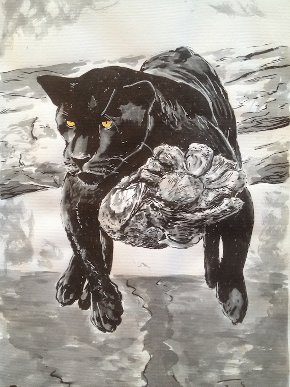 Wonderbaarlijk Foto Black Panther wilde dieren tekenen realistische stuk | Etsy JJ-78