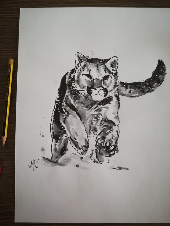 Snow Cougar Framework Drawing Wild Animals Nature Original Etsy